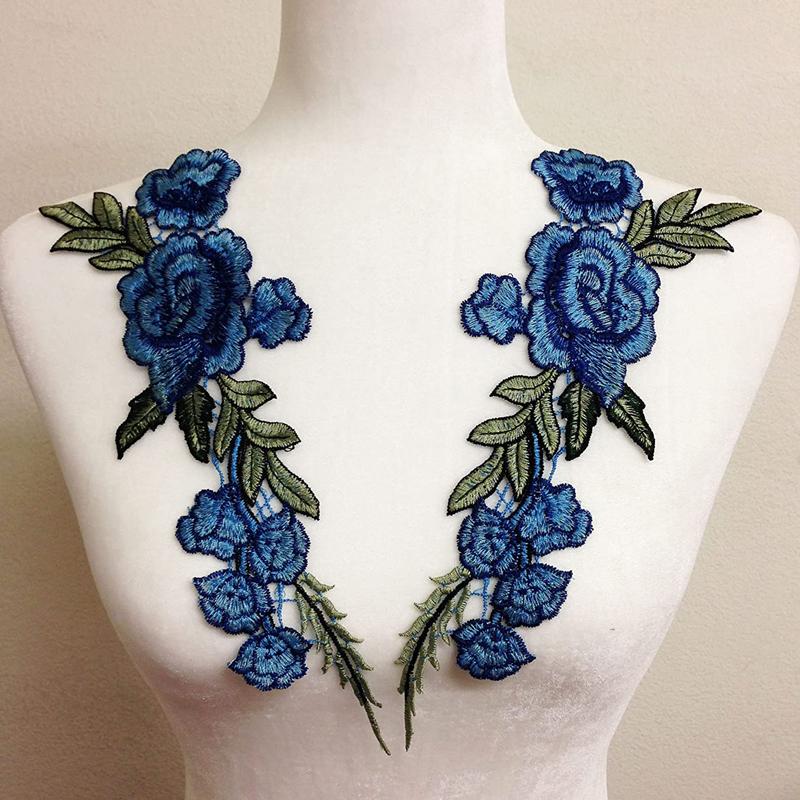 

1 пара вышитых цветами пришивных аппликаций для одежды, вышивка, нашивка, одежда, ципао, аксессуар для DIY синий