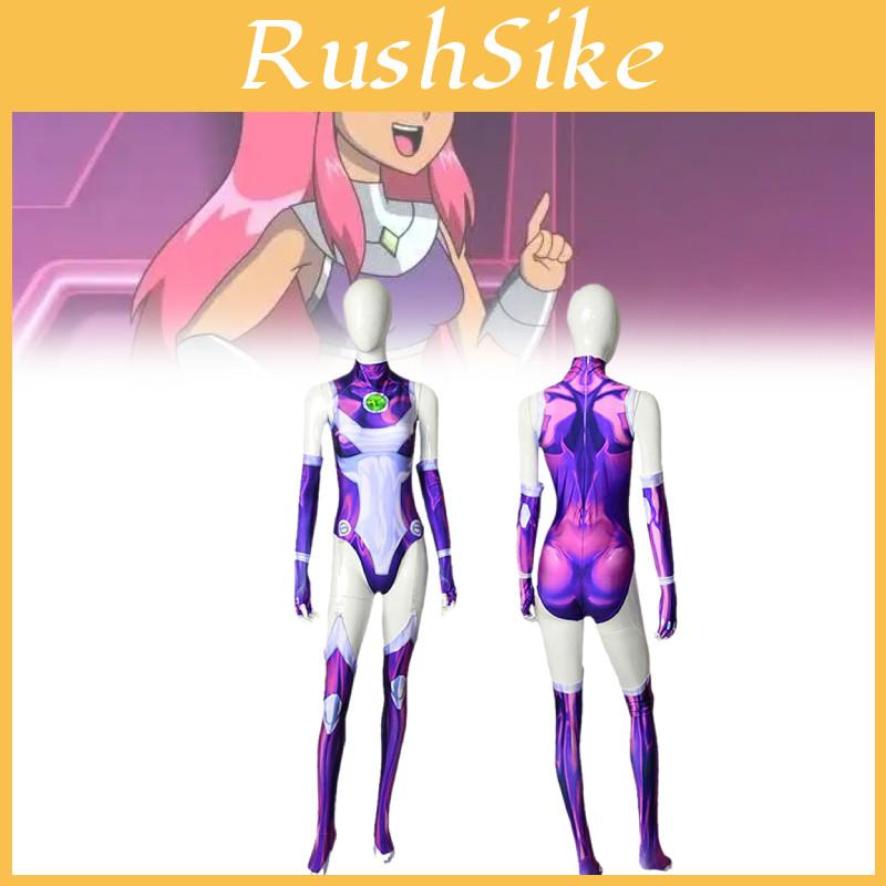 Tuta Cosplay di Starfire dei Teen Titans Costume di Halloween per Adulti Bambini Stampa 3D Tessuto Elastico Traspirante