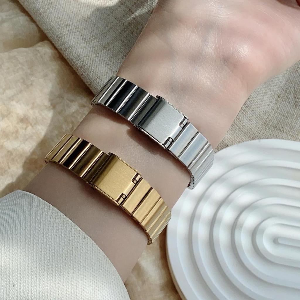 Women's Luxury Quartz Watch with Roman Numerals, Square Face, Bamboo-Style Steel Band, Niche Design.