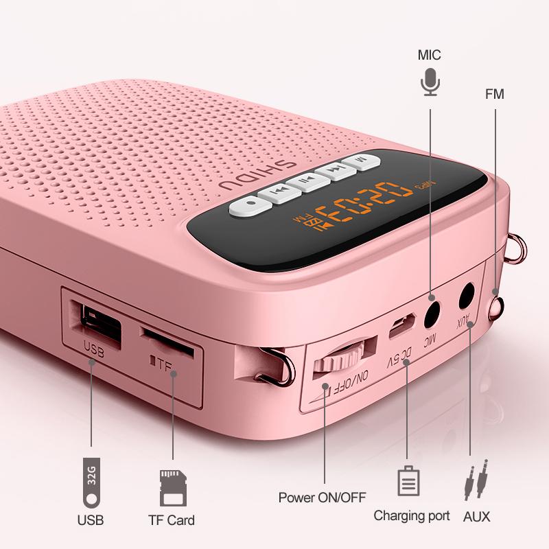 SHIDU 15W Rechargeable Portable Bluetooth Voice Amplifier for Teacher Wired Microphone FM Radio AUX Audio Recording Speaker S278