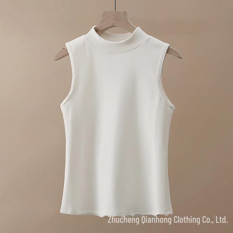 2024 Women's Brushed Thermal Vest: Velvet Half-High Collar, Sleeveless, Wear Indoors or Out