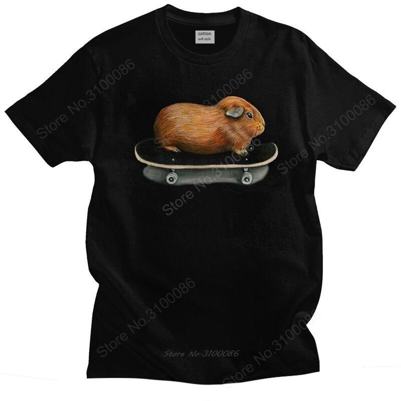 Classic Funny Chunky Guinea Pig Skateboard T Shirt Men Short Sleeved Pure Cotton T-shirt Print