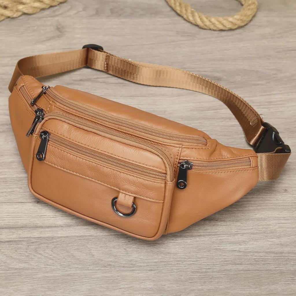 Męska czarna skórzana torba crossbody/nerka ze skóry owczej na outdoor i rekreację 8879