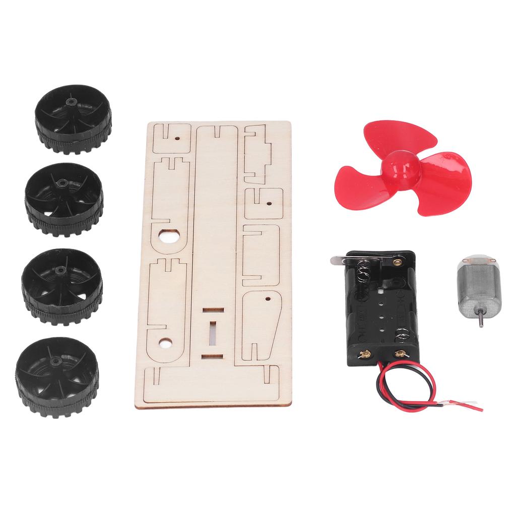Wooden Electric Wind Car Model Fan Blade Motor Science Teaching Aids Educational Car Toy for Kids