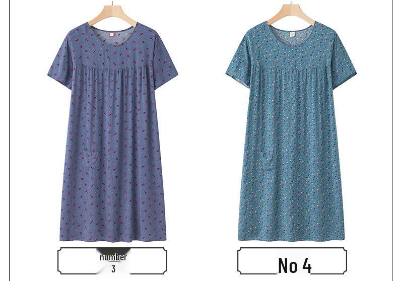 Silk-Blend Short Sleeve Nightgown for Moms, New Summer-Style Lightweight Loose Pajamas.