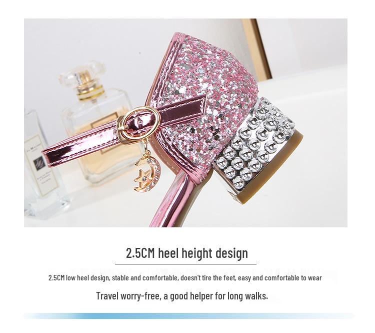 Girls' Crystal High-Heeled Sandals - Elsa Princess Style for Summer 2024