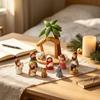 Christmas Cartoon Nativity Scene Miniature Figurines Set Resin Manger Scene Statues Ornaments for Home Decoration Collectible Gift
