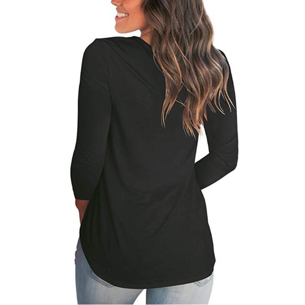 Solid Color V-neck Long Sleeved Women's Base T-shirt