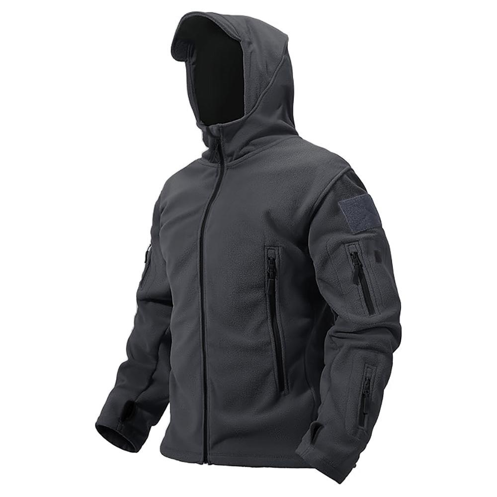 Men's Polar Fleece Tactical Zipper Jacket Outdoor Hooded Warm Outwear Solid Color Basic Style Sports Jacketcoat Male Clothing