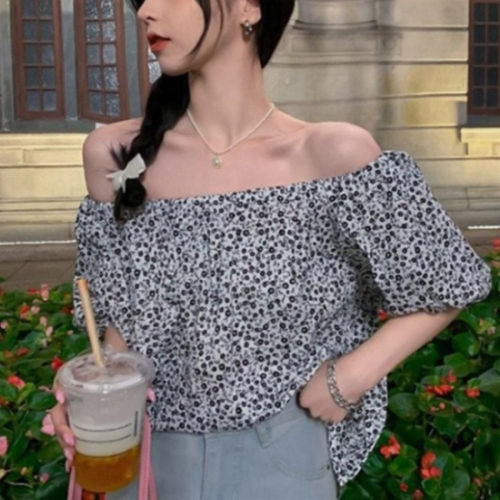 New ArrivalS Open Run Women S Floral Off Shoulder Puff blouSe Short Sleeve