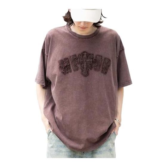 [Wego] Short Sleeve T-Shirt, Snow Wash, Distressed Applique T-Shirt, Short Sleeve Top, Streetwear, Big Silhouette, Clothes, Summer Clothes, Men s