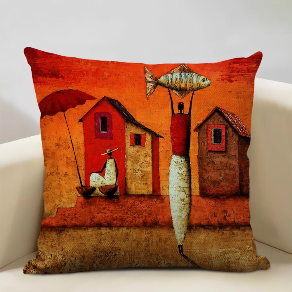 Portrait Oil Painting Cushion Cover African National Style Living Room Sofa Art Decoration Pillow Bedding 45x45cm Cover Pillows