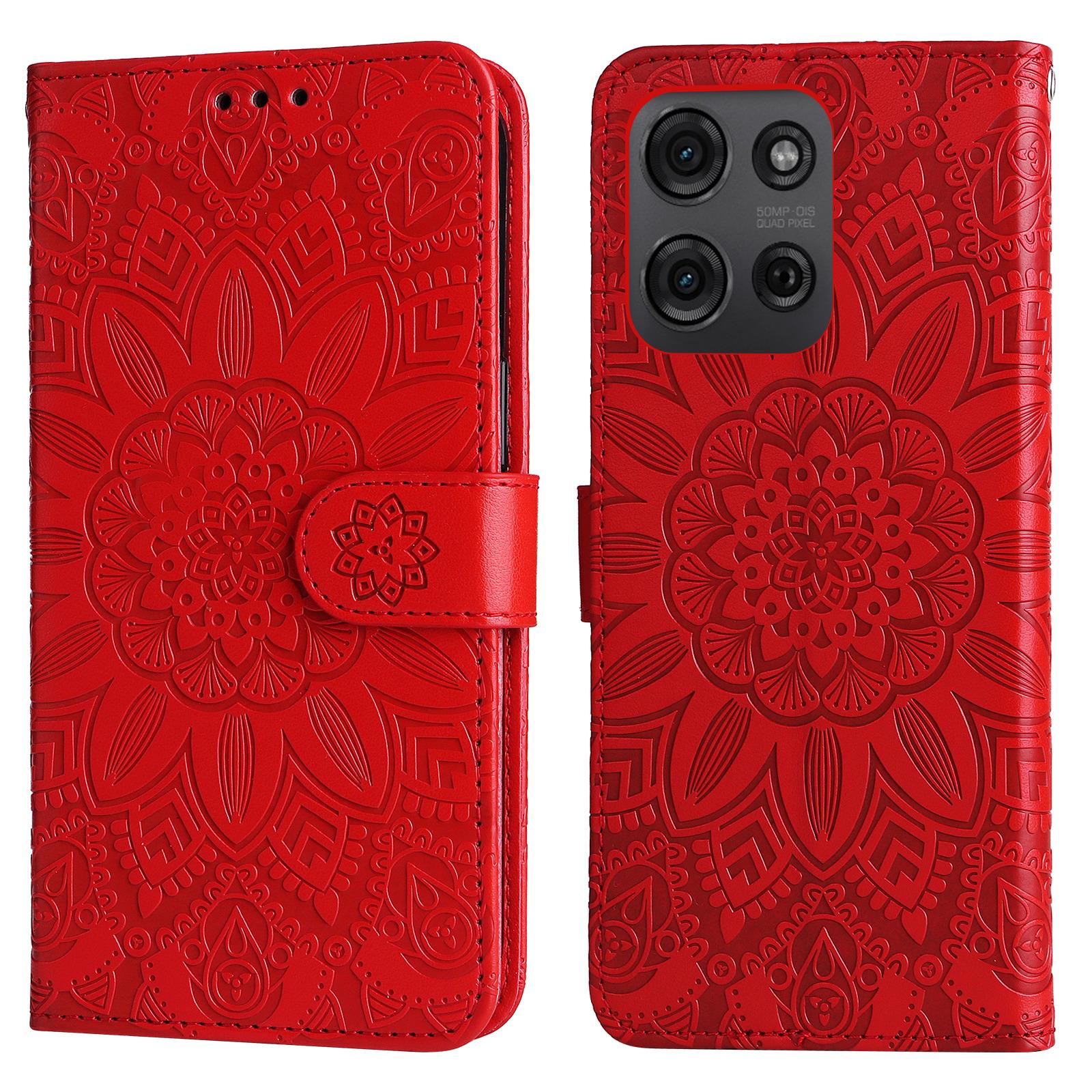 

Чехол для Motorola Moto G75 5G Кожаный кошелек с тиснением подсолнуха Чехол для телефона Red