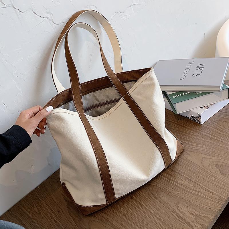 Einfache Canvas-Tasche Damen-Handtasche Reißverschluss Umhängetasche 2026 Mode Gestreifter Träger Große Kapazität Damen Quadratische Tote Einkaufstasche