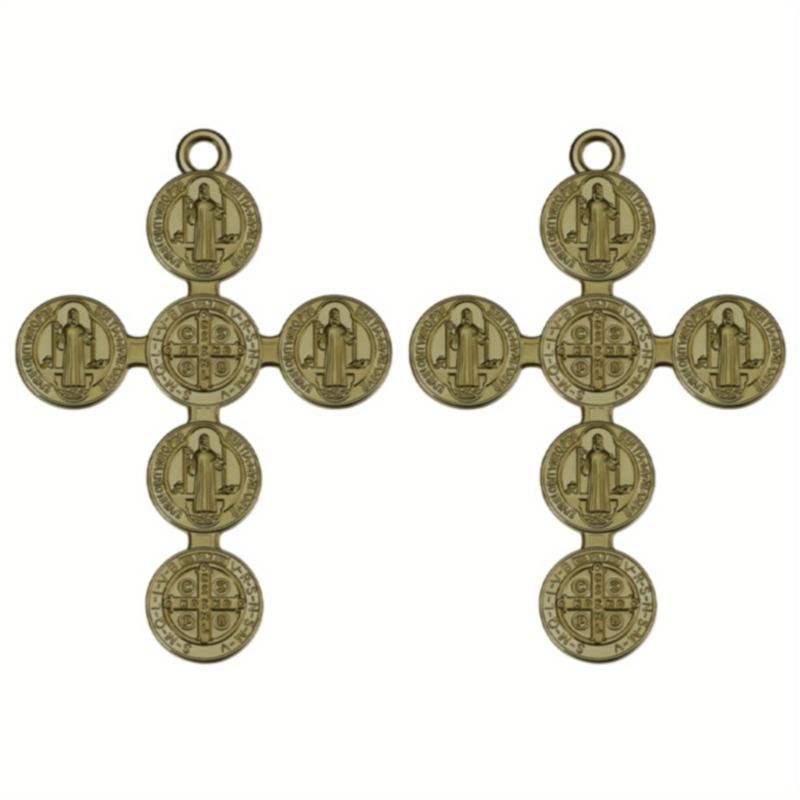 Retro Catholic St. Benedict Exorcist Cross Tag Pendant Key Chains DIY Charms for Jewelry Crafts Making. as the picture