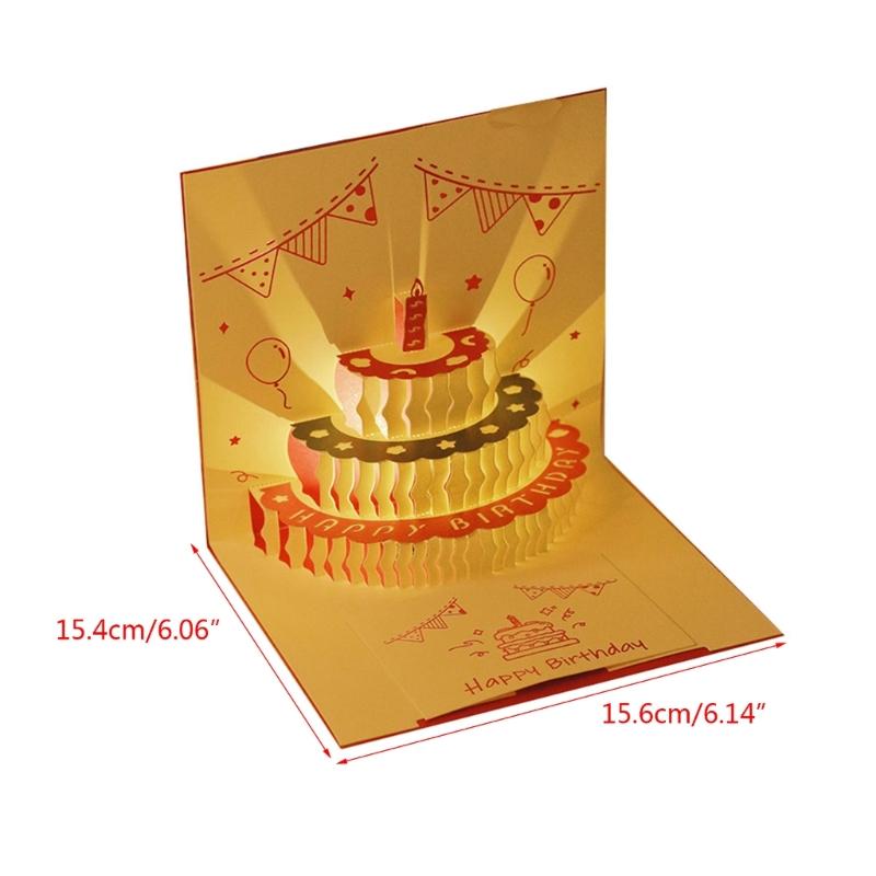3D Hudební Narozeninový Dort Karta LED Světlo Pop-Up Přání s Obálkou pro Všechny Příležitosti Dívka Dítě Manželka Pohlednice Drop Ship