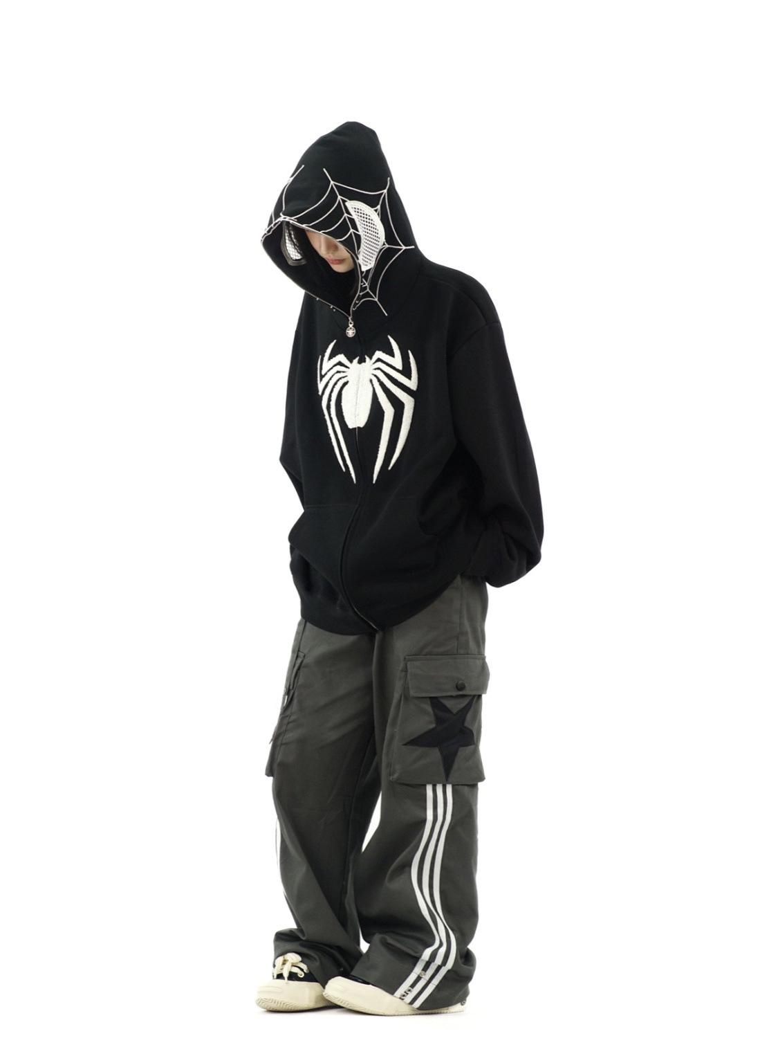 Unisex Gothic Harajuku Hoodie with Gun-Wielding Girl Print - Dark, Large Size, Zipper Large