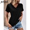 Women's Fashion Casual Solid Color Print Short Sleeve V Neck Blouses & Shirts