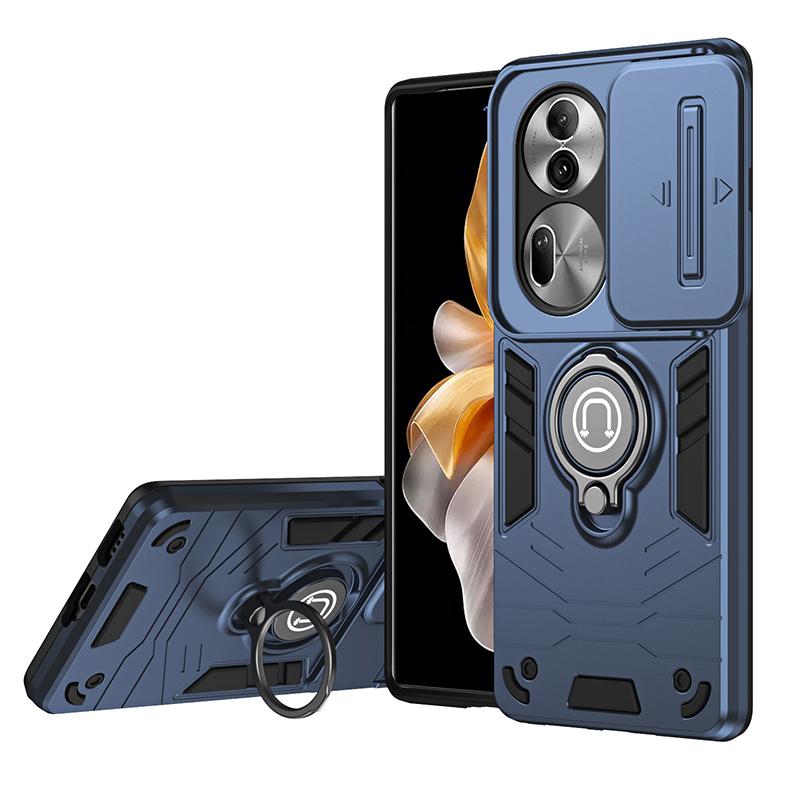 For OPPO Reno 11 Shockproof Hard Armor Cover Case For Oppo Reno 11 Pro Slide Lens Protect Shell Magnet Bracket Phone Cover