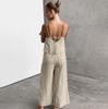 European and American Cotton and Linen Lace-up Backless Casual Suit 1116 Spring and Summer New Sexy Versatile Personalized Sleeveless Wide-leg Pants