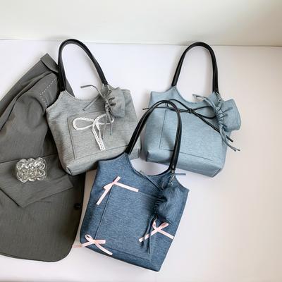Casual Tote Bag New Bow Girl Shoulder Bag Fashion Portable Denim Tote Bag