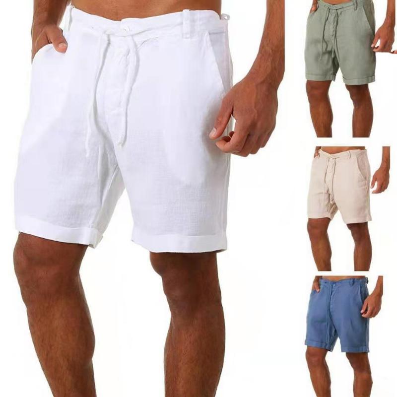 Mens Summer Fashion Mens Linen Shorts Cotton Beach Short New Wild Leisure Loose Solid Cargo Shorts for Men Sweatshorts