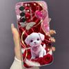 Red Rose Cute Puppy Pattern Phone Case for Samsung Galaxy S26 S25 S24 S23 S22 S21 S20 fe/plus/Ultra Anti Drop Transparent