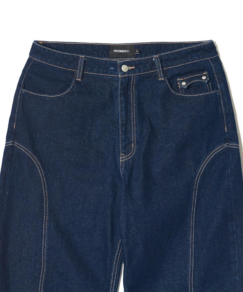 PEACE MAKER Divide Stitch Balloon Denim Pants (Indigo)