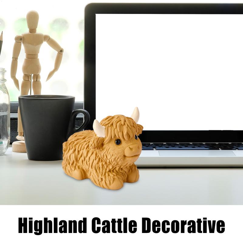 Highland Cow Statue Farmhouse Animal Sculpture Ornaments Cute Figurine Desktop Resin Animal Landscape Home Ornament