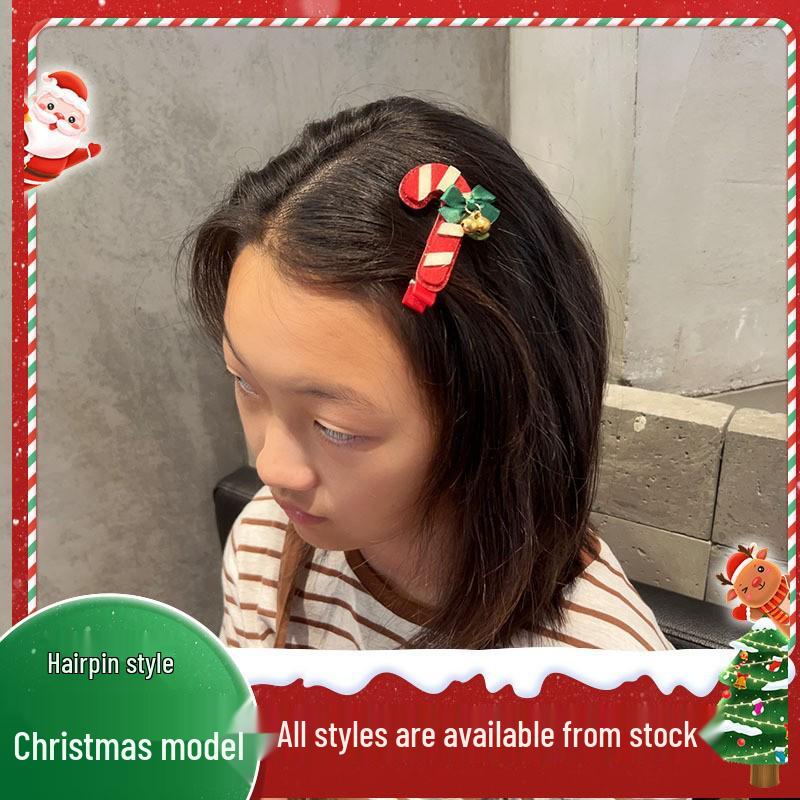 Christmas Hair Accessories - Red & Green Girls' Side Clips: Festive Duckbill Headwear for Autumn/Winter