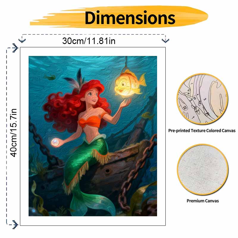 Disney Digital Oil Painting Diy Oil Painting Mermaid Underwater Scene Hand Painting Living Room Bedroom Decoration Painting