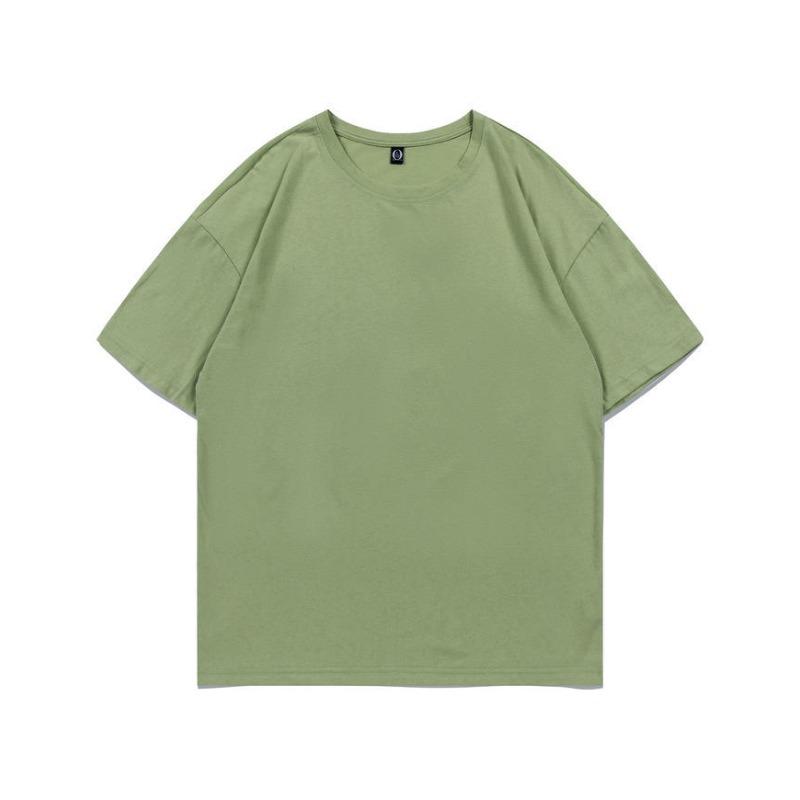 Summer new 200g pure cotton small shoulder youth campus sports and leisure loose solid color round neck short sleeves