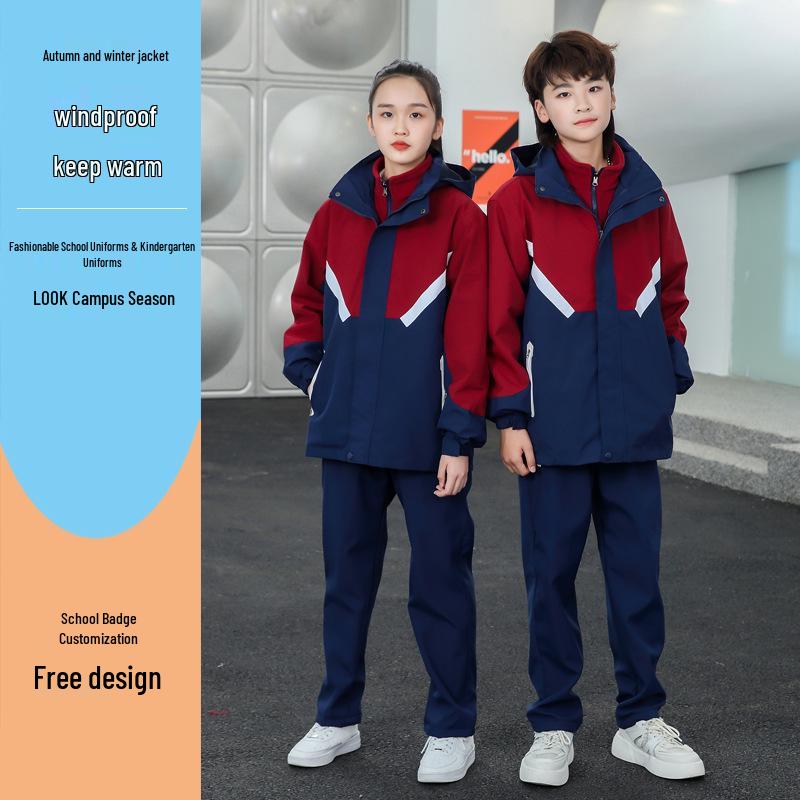 

Children s 3-in-1 School Uniform: Breathable Fleece, Windproof Jacket, Printed Mountaineering Suit. 130
