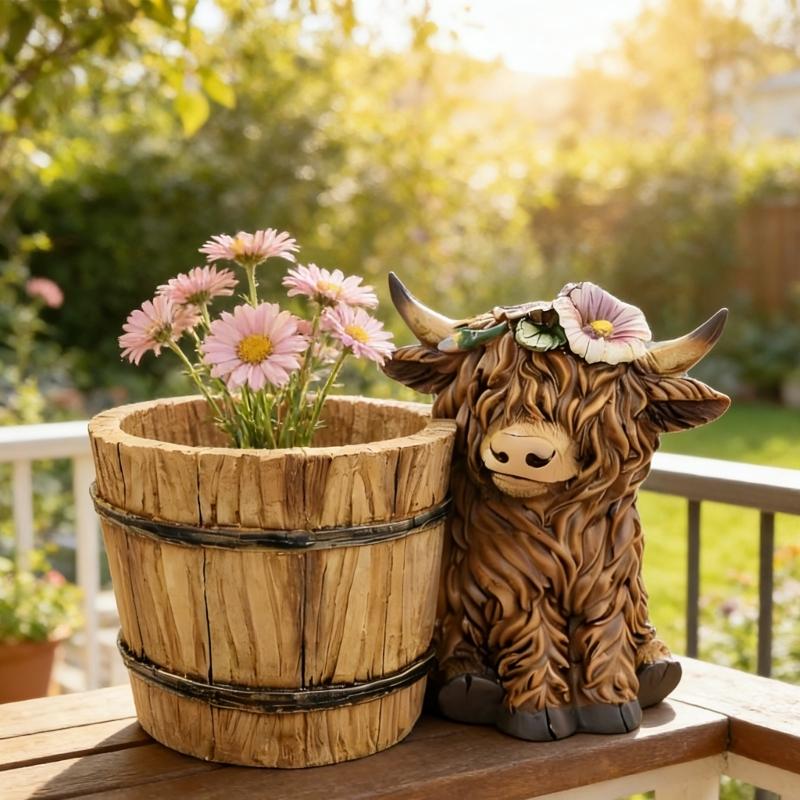 Adorable Cow Planter Container Outdoor Garden Decoration With Built In Flower Pot Suitable For Patios Tabletop Decoration P9YB