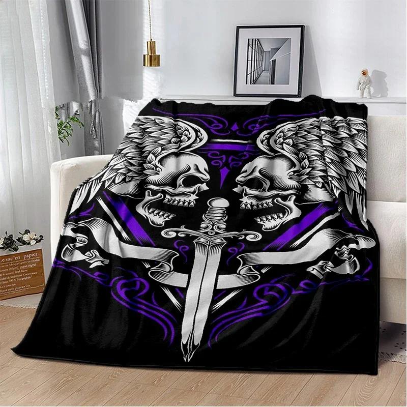 Skull Series Poker Flower Blanket Quilt Travel Bedding Sofa Couch Bed Throw Blanket Flannel Blanket Bedspread Halloween Gifts