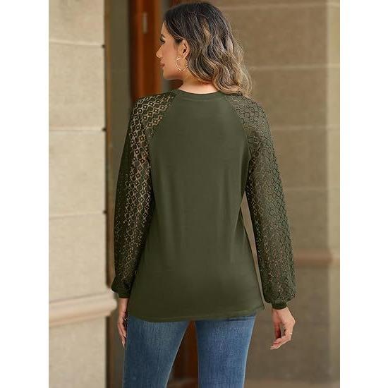 GMXIA Fall New Women's Long Sleeve Shirt for Women Lace Top Casual Autumn Knit Shirt