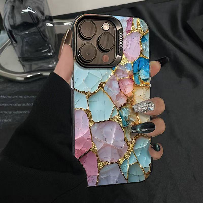 Advanced Colored Gemstone Colored Silver Shell Suitable for Apple 16 15 14pro Mobile Phone Case 15promax13 12 11X