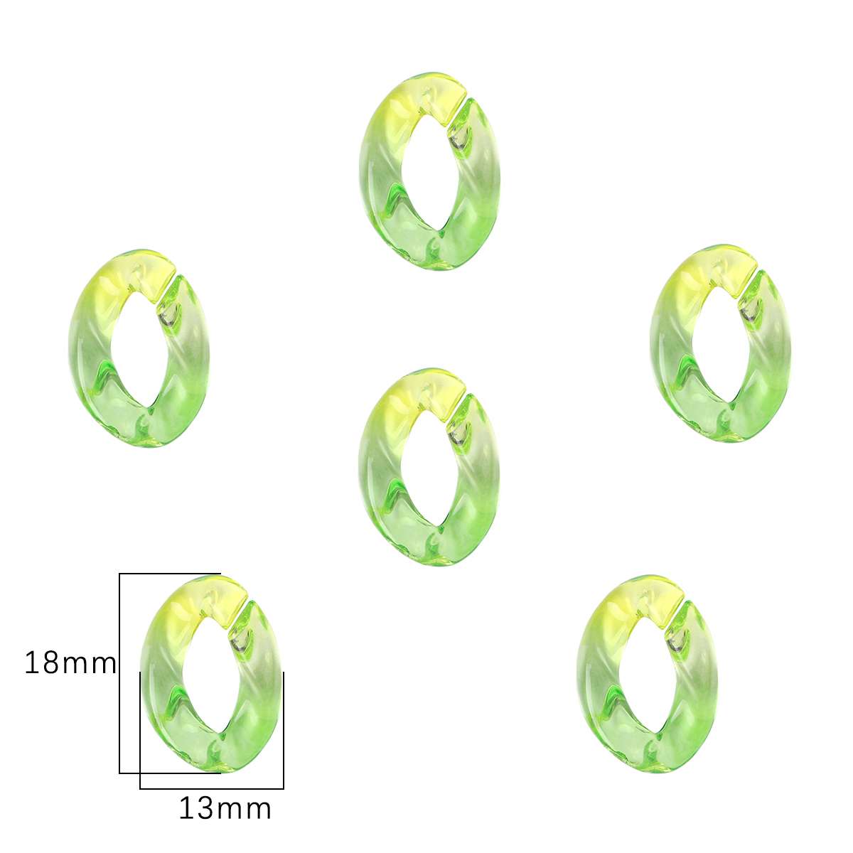 

10 шт./пакет Акриловий пластиковий ланцюжок Кулон для намиста Браслет Сумка Окуляри Ланцюжок Аксесуари для виготовлення ювелірних виробів своїми руками 18x13mm зелений/жовтий