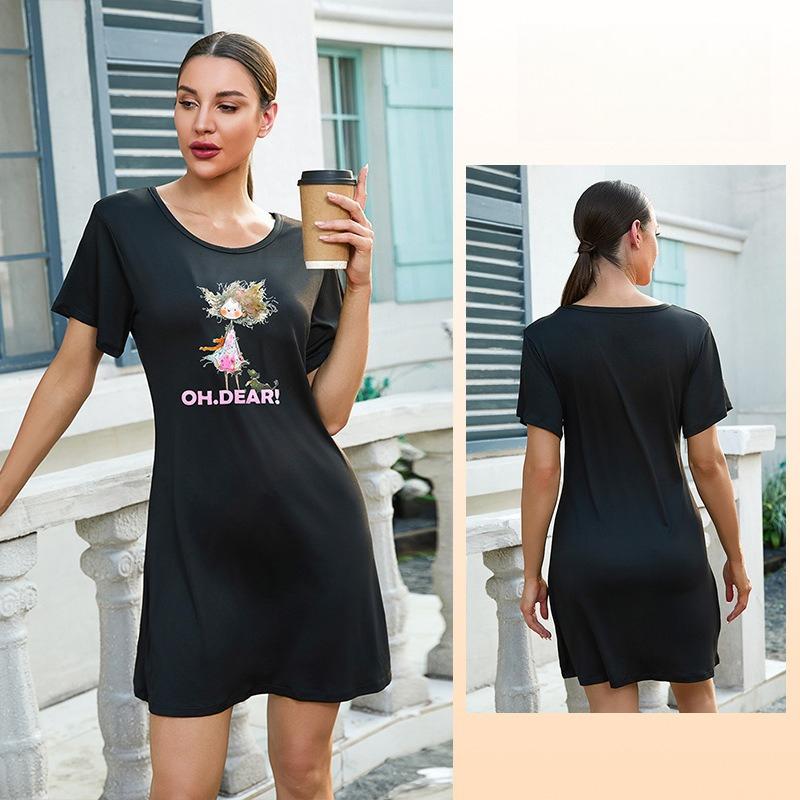 

Women s Short Sleeve Loose Nightgown Multi-Pattern T-Shirt Style Loungewear 927 Casual Comfortable Sleepwear with Diverse Print Choices L