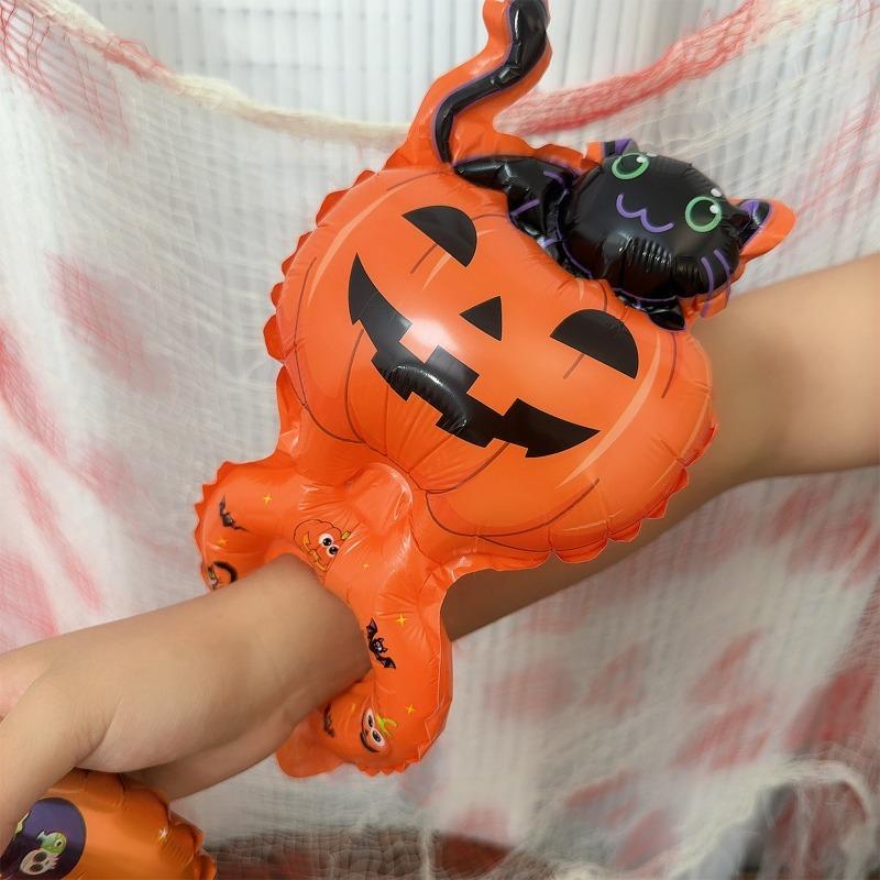 5/10 Pcs Halloween Balloons Party Decorations Cartoon Pumpkin Ghost Bat Aluminum Foil Balloon Handheld Stick Wrist Headband Kid