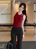 Red Women's Yoga Top with Chest Pads - Stylish Activewear for Pilates and Fitness