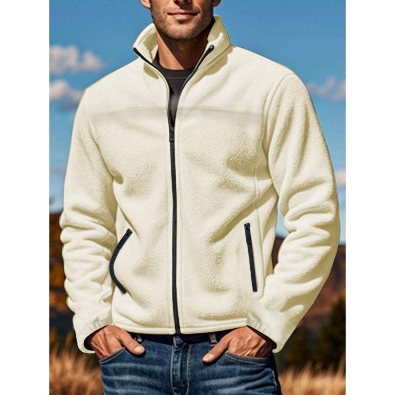 2025 New Men's Fleece Autumn Winter Outdoor Zipper Stand-up Collar Jacket Top