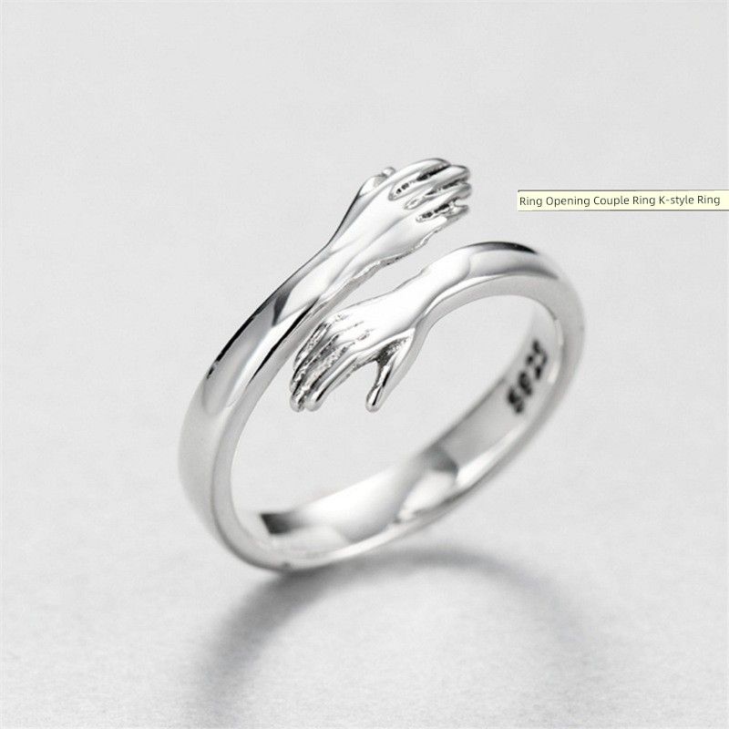 Anello Aperto a Forma di Abbraccio Amore Moda Retrò in Argento Sterling S925 Anello Aperto per Coppia Regalo per San Valentino Uomo e Donna