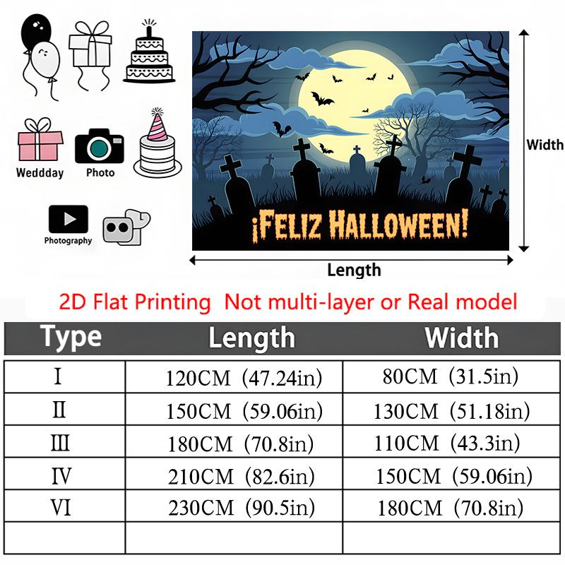 Party Backdrop Halloween Flat Spooky Cemetery Crosses Bats Event Photo Background Party Decor