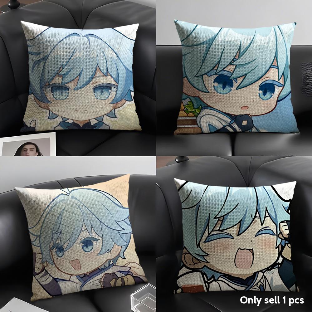 Chongyun Cute Genshin Impact Cushion Cover Natural Linen Organic Fabric Double-Sided Printing Sofa Home Decor Gift Pillow Case