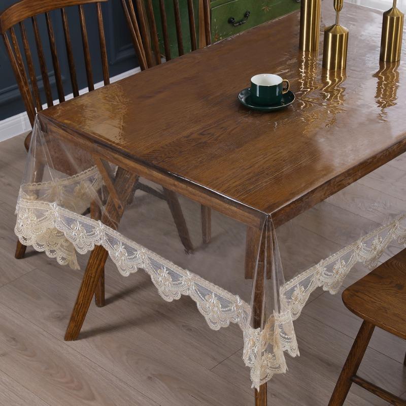 PVC Waterproof Soft Glass Transparent Table Cloths Rectangular Plastic Round Tea Table Lace Dust Table Cover Wedding Party Decor