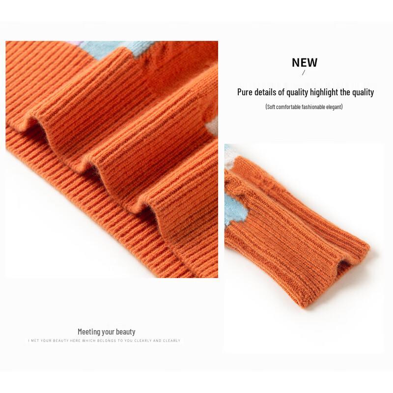 TUHUANG Women's Thick Pure Wool Half Turtleneck Color Block Sweater