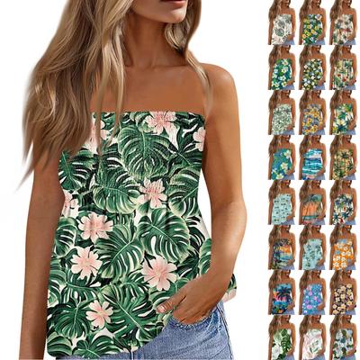 Summer Tube Tops For Women,Cute Sexy Off Shoulder Floral Print Sleeveless T-Shirt