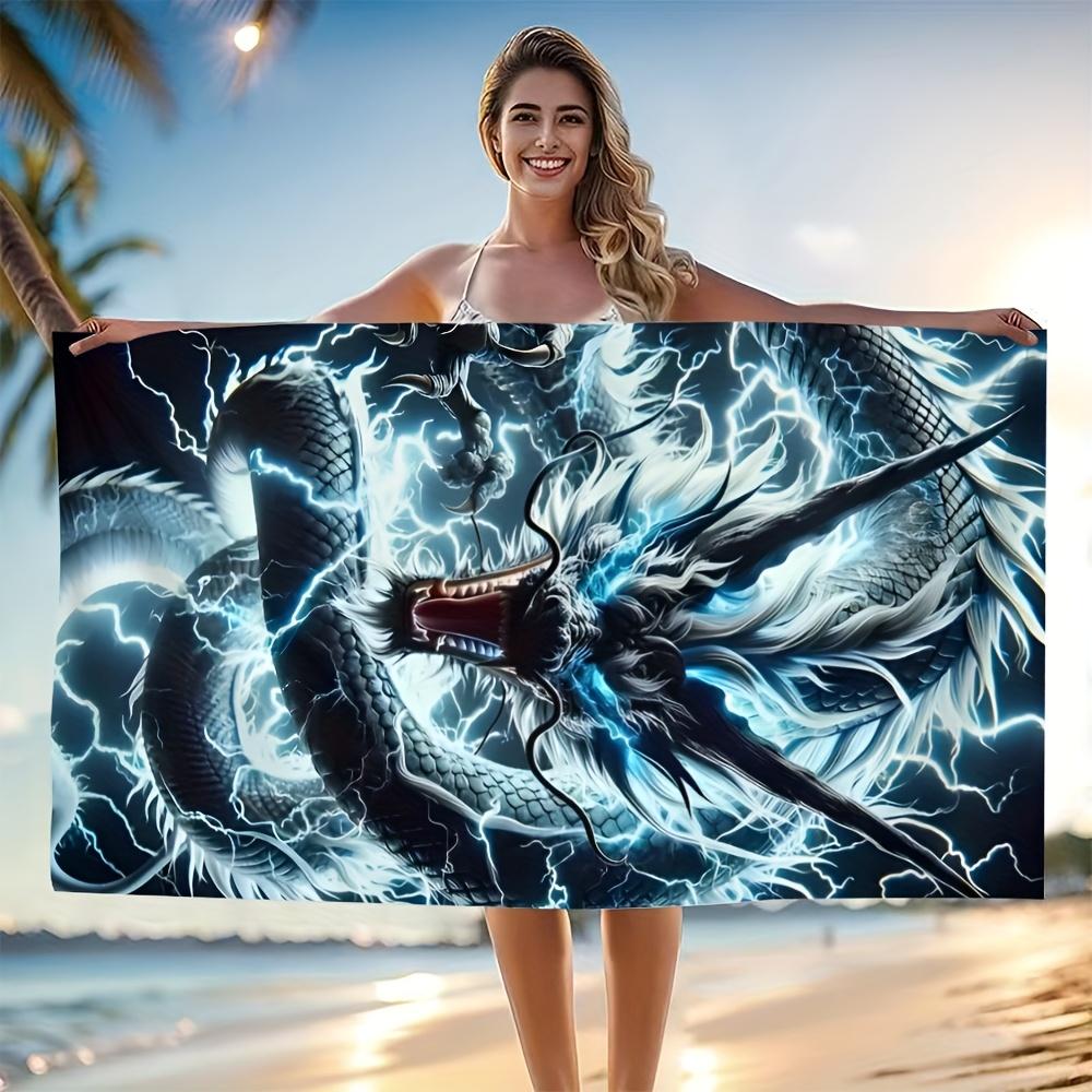 1 Stück Extra Groß 3 Größenoptionen Blitzdrachen-Design Strandtuch - Weiches, Saugfähiges & Schnelltrocknendes Polyester für Pool, Camping
