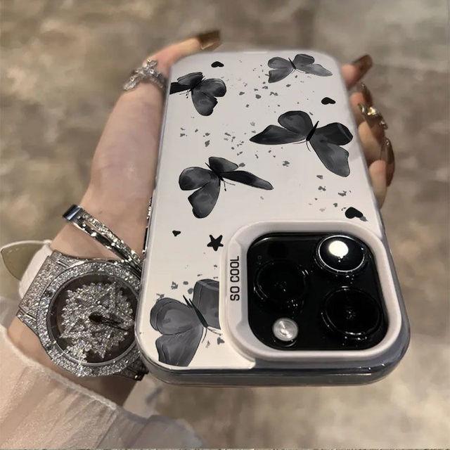 

Черный чехол с гальваническим покрытием и цветами бабочки для iPhone 16 15 14 13 12 11 Pro Max, противоударные чехлы for iPhone 11.